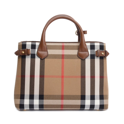 Burberry House Check Brown Leather Trim Medium Banner Tote