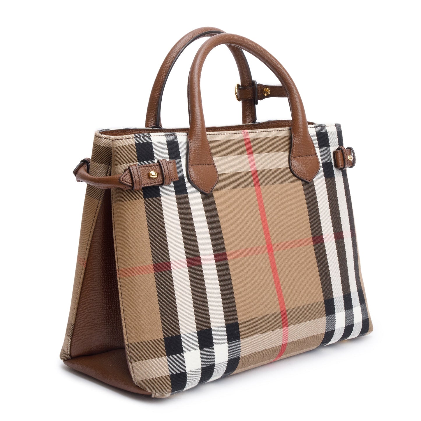 Burberry House Check Brown Leather Trim Medium Banner Tote