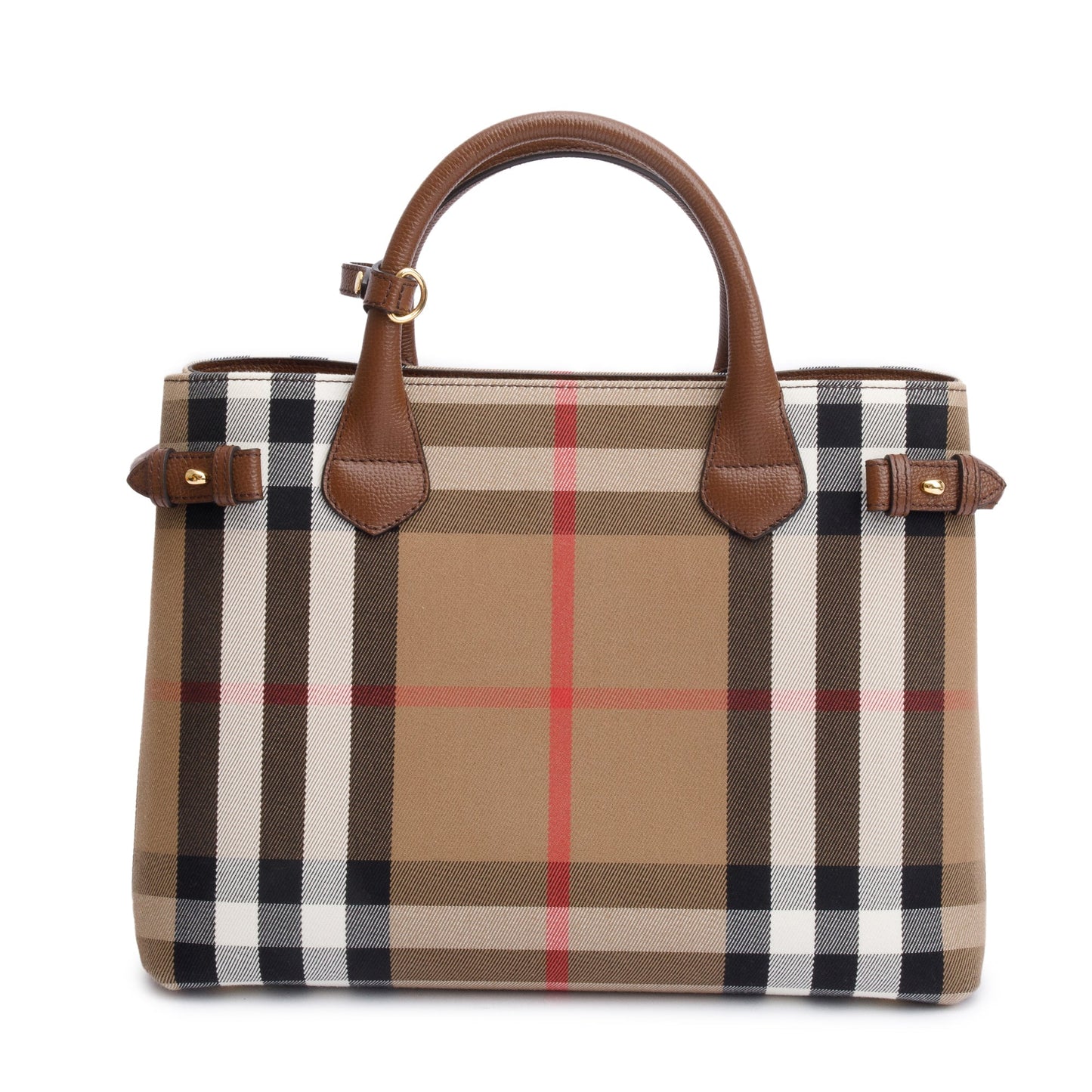 Burberry House Check Brown Leather Trim Medium Banner Tote
