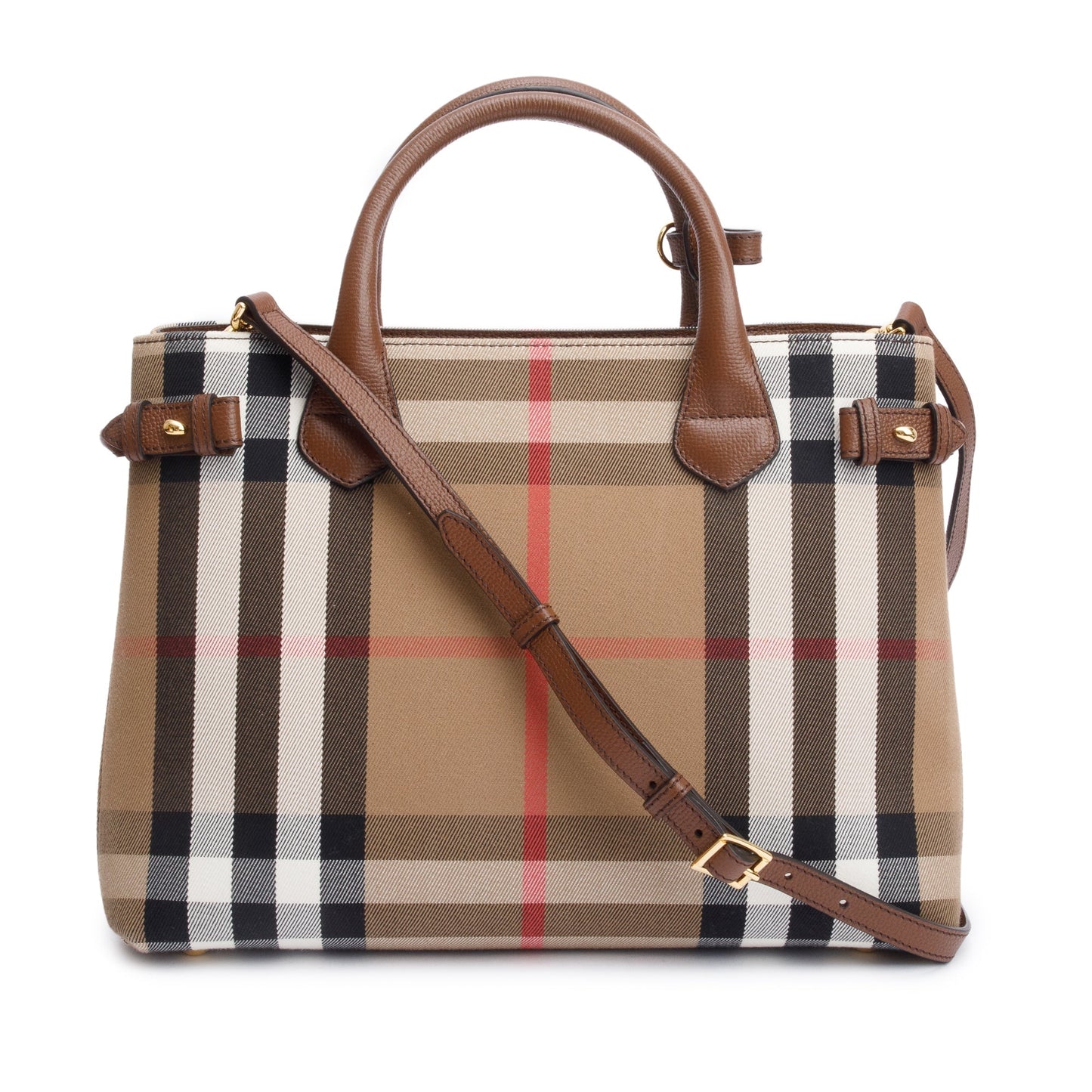 Burberry House Check Brown Leather Trim Medium Banner Tote