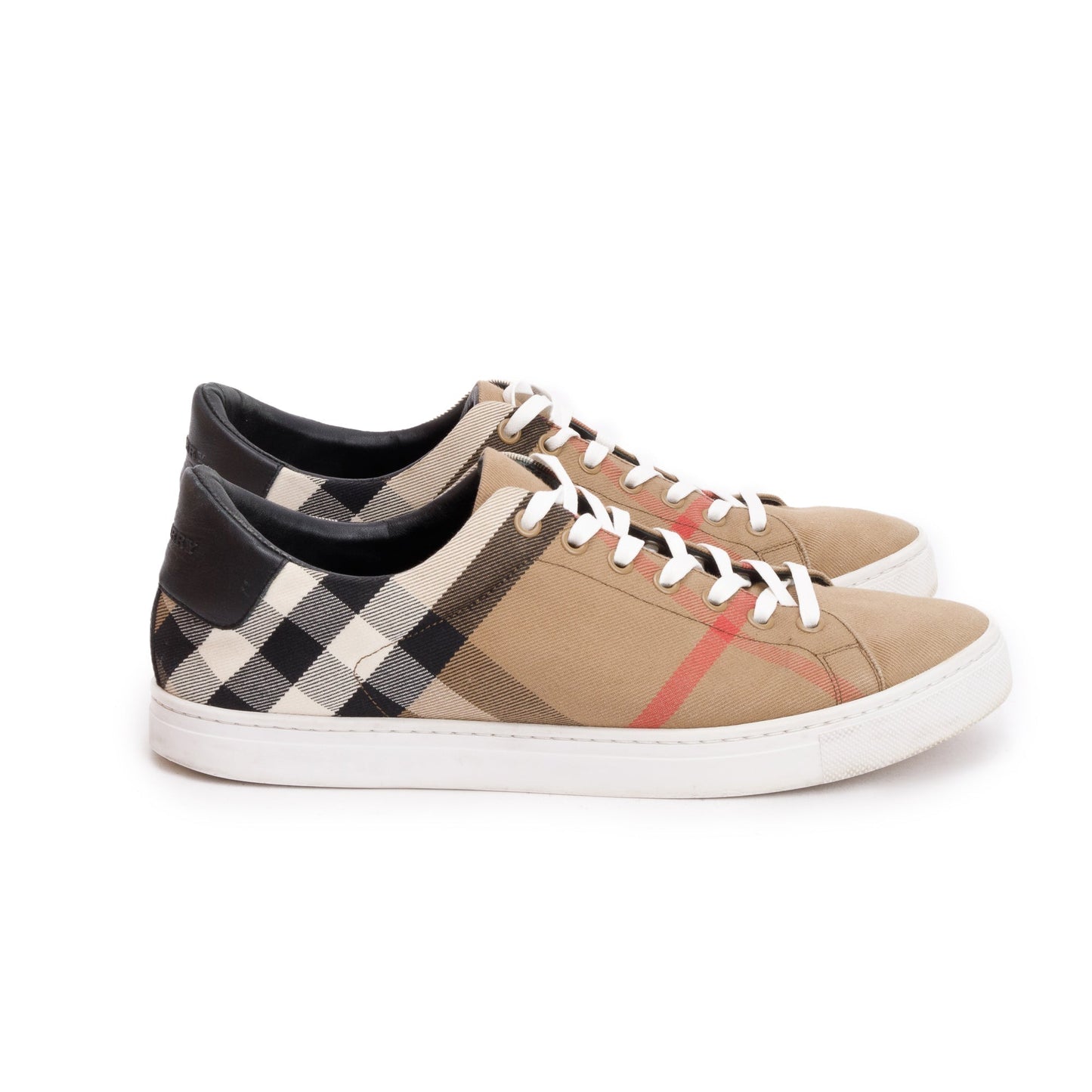 Burberry House Check and Leather Sneakers, Size 44