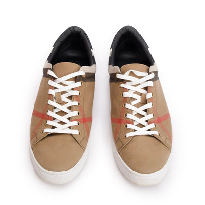 Burberry House Check and Leather Sneakers, Size 44