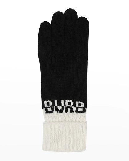 BURBERRY INTRASIA KNIT LOGO CASHMERE GLOVES