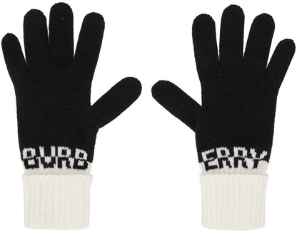 BURBERRY INTRASIA KNIT LOGO CASHMERE GLOVES