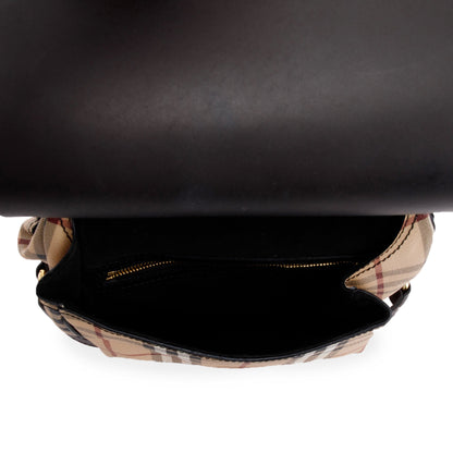 Burberry Large Leather & Haymarket Check Bridle Saddle Bag