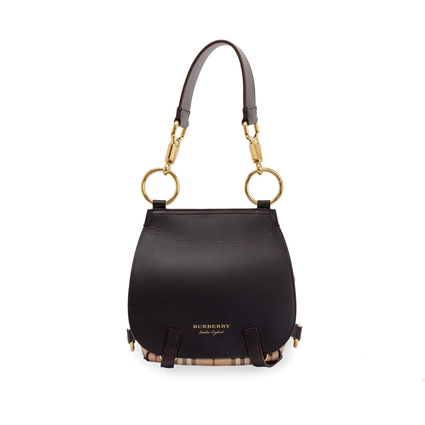Burberry Large Leather & Haymarket Check Bridle Saddle Bag