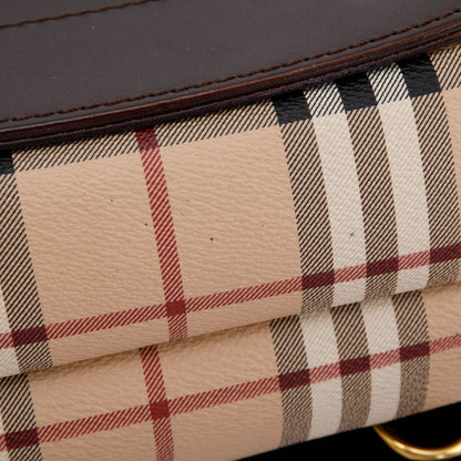 Burberry Large Leather & Haymarket Check Bridle Saddle Bag