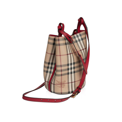 Burberry Leather-Trimmed Haymarket Check Bucket Bag