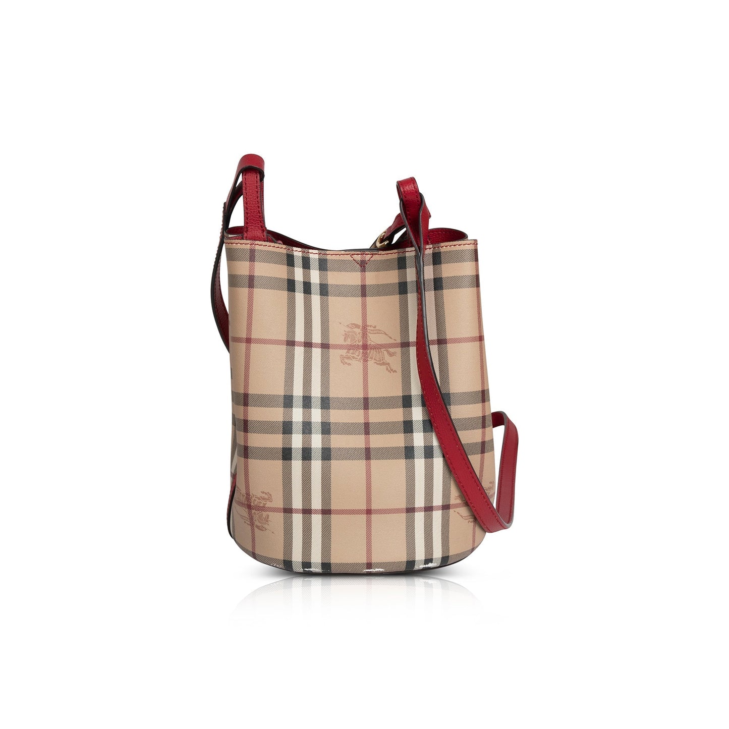 Burberry Leather-Trimmed Haymarket Check Bucket Bag