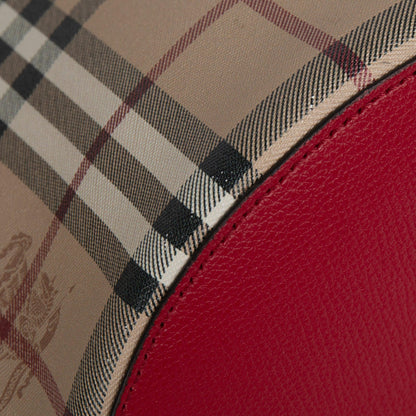 Burberry Leather-Trimmed Haymarket Check Bucket Bag