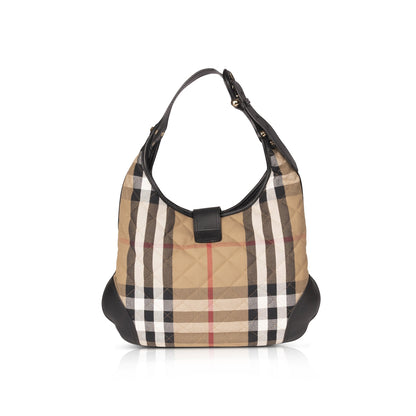 Burberry Leather-Trimmed House Check Hobo