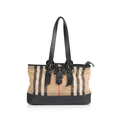 Burberry Leather-Trimmed House Check Shoulder Bag