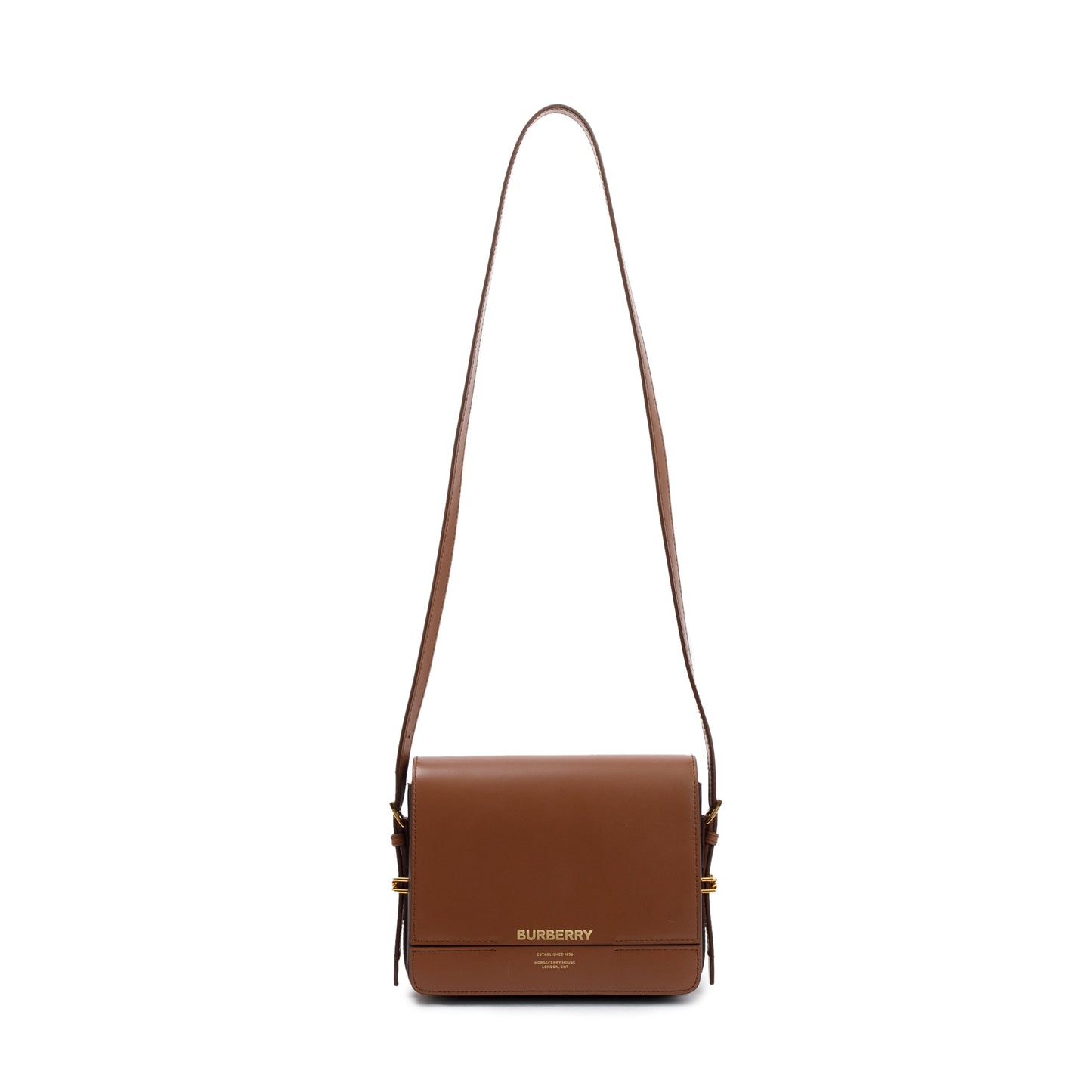 Burberry Malt Brown & Black Calfskin Leather Small Grace Bag