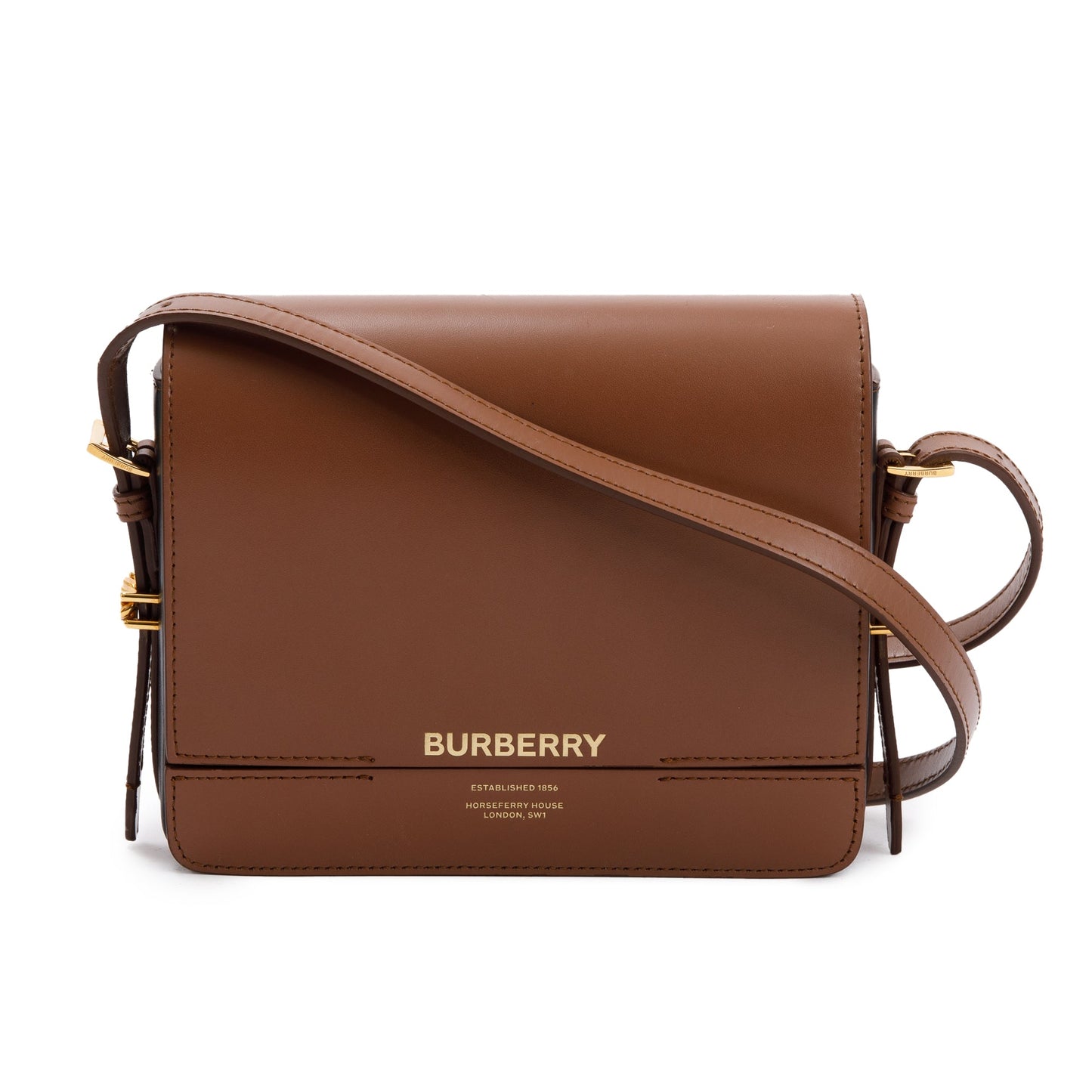 Burberry Malt Brown & Black Calfskin Leather Small Grace Bag