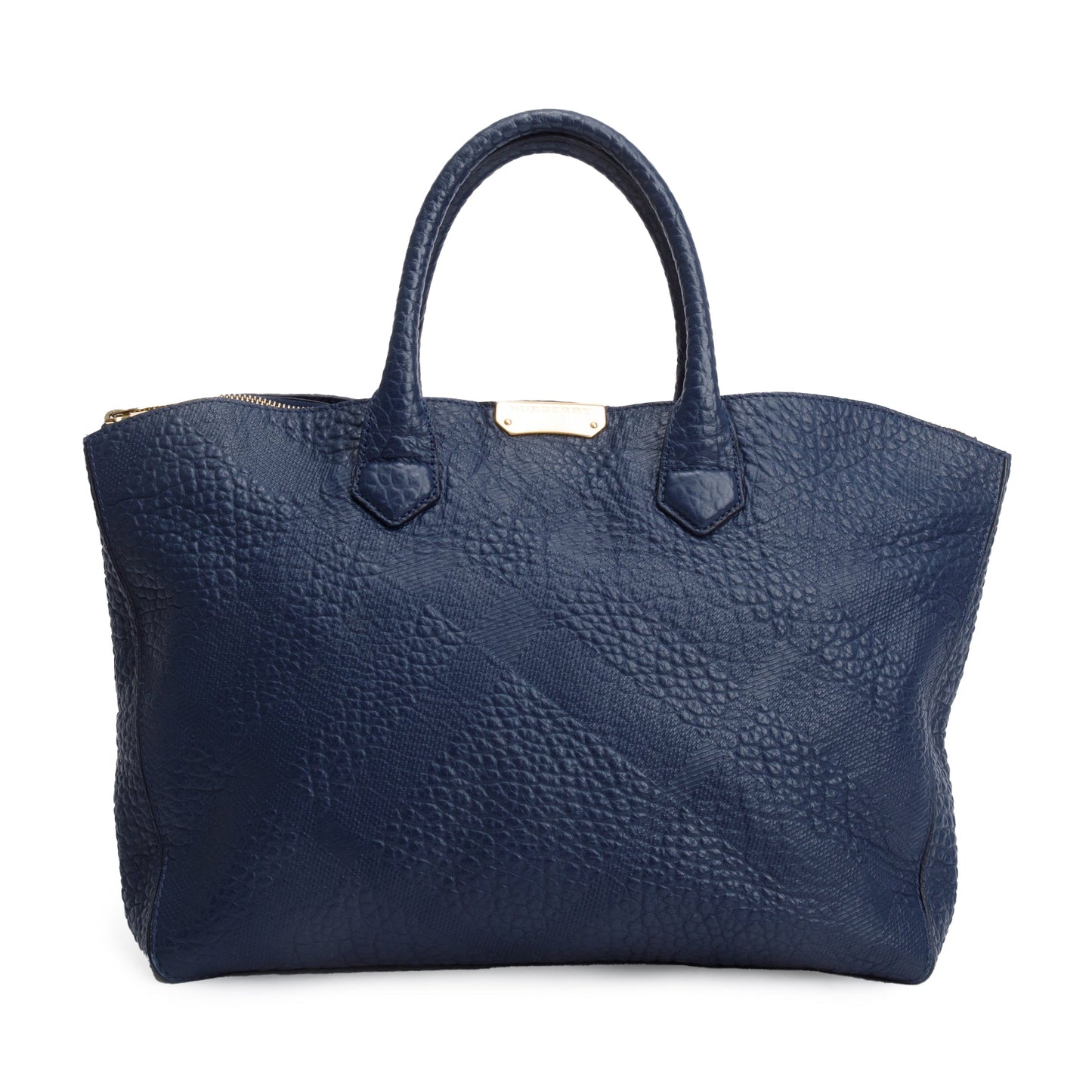 Burberry Navy Check Embossed Heritage Grain Leather Dewsbury Tote