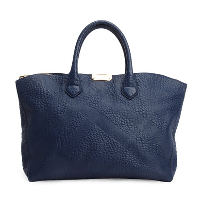 Burberry Navy Check Embossed Heritage Grain Leather Dewsbury Tote