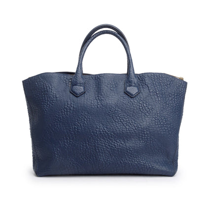 Burberry Navy Check Embossed Heritage Grain Leather Dewsbury Tote