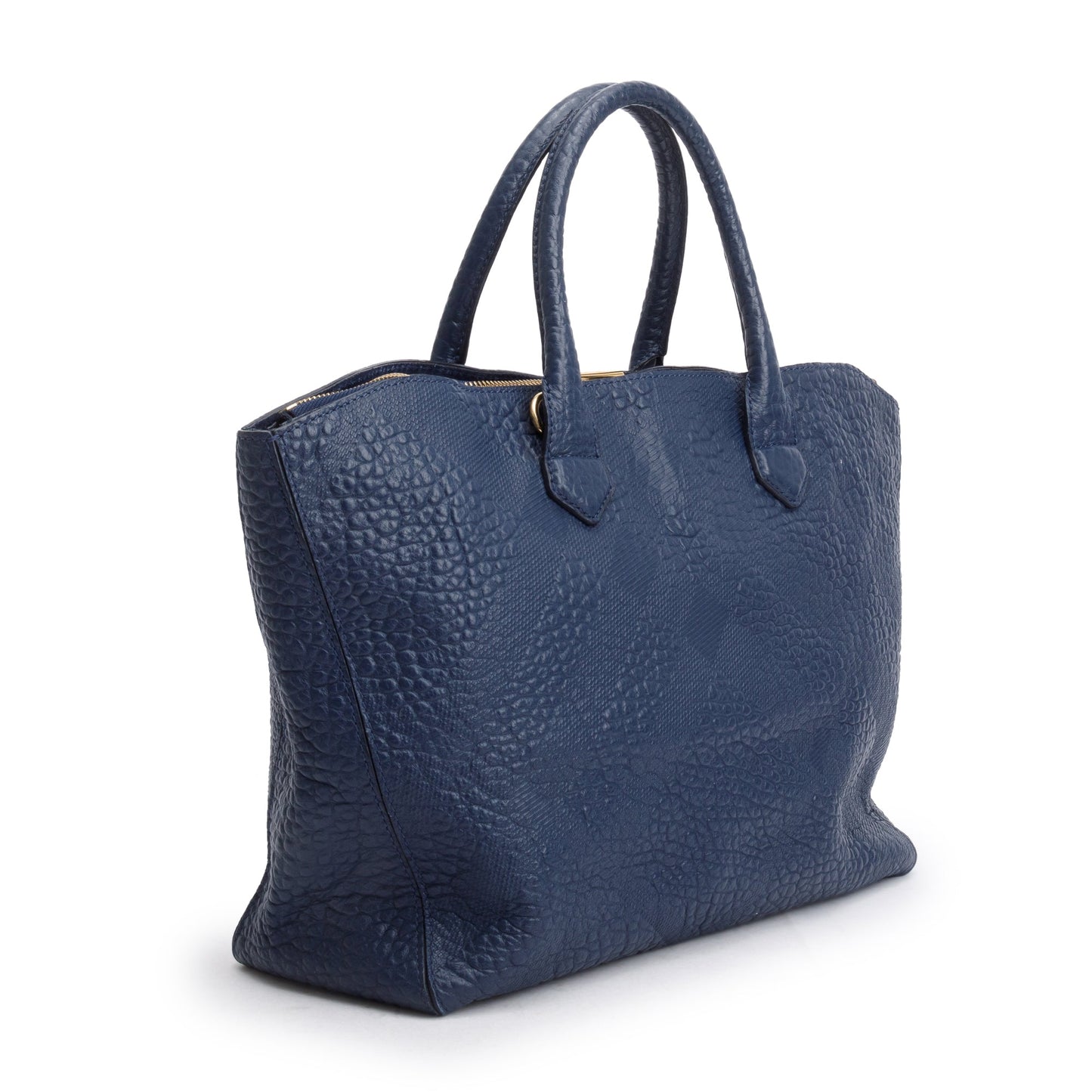 Burberry Navy Check Embossed Heritage Grain Leather Dewsbury Tote