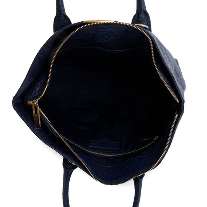 Burberry Navy Check Embossed Heritage Grain Leather Dewsbury Tote