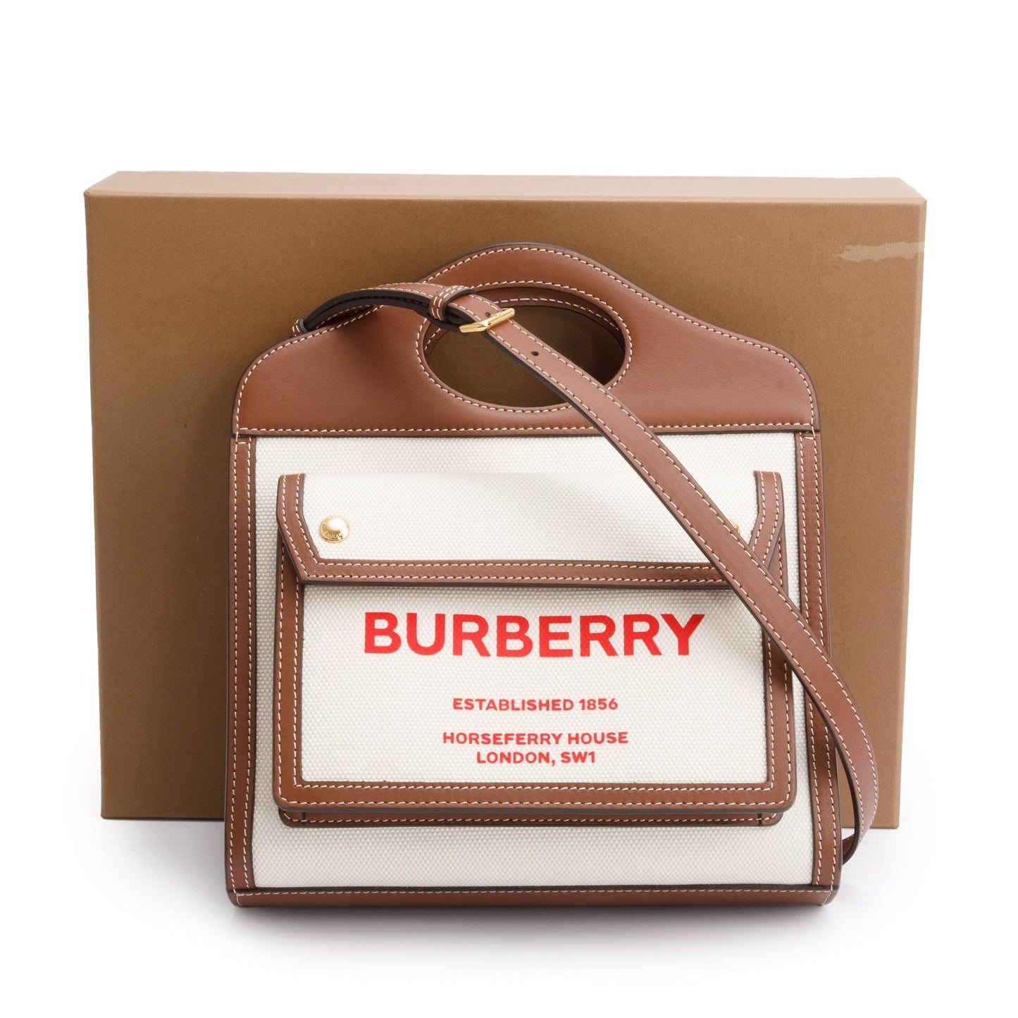 Burberry Neutral Canvas and Brown Leather Mini Pocket Bag