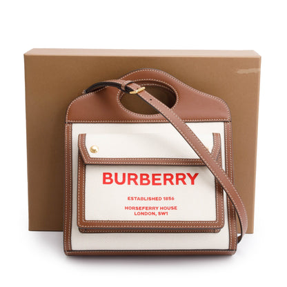 Burberry Neutral Canvas and Brown Leather Mini Pocket Bag
