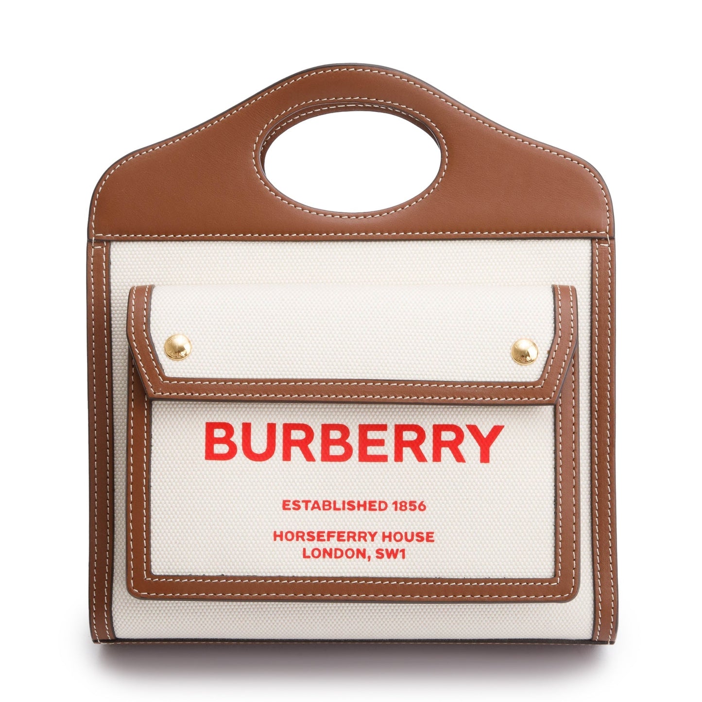 Burberry Neutral Canvas and Brown Leather Mini Pocket Bag
