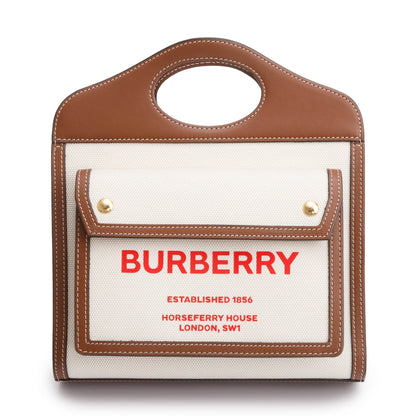 Burberry Neutral Canvas and Brown Leather Mini Pocket Bag
