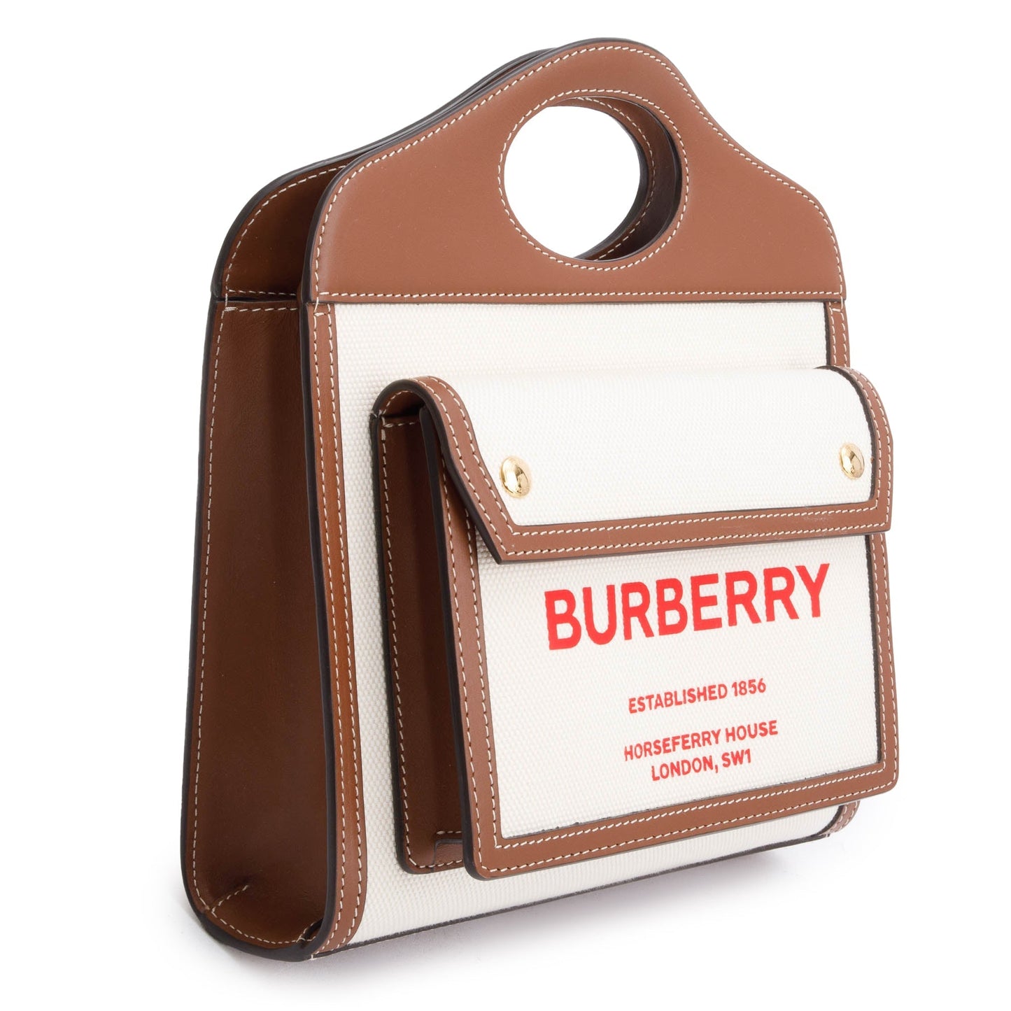 Burberry Neutral Canvas and Brown Leather Mini Pocket Bag