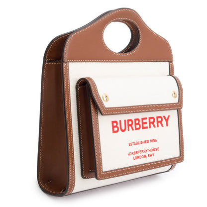 Burberry Neutral Canvas and Brown Leather Mini Pocket Bag