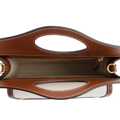Burberry Neutral Canvas and Brown Leather Mini Pocket Bag