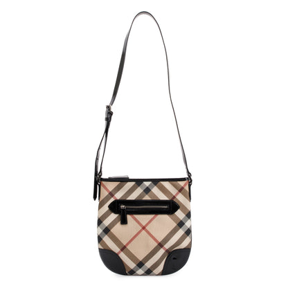 Burberry Nova Check Black Patent Leather Trimmed Dryden Crossbody Bag