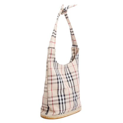 Burberry Nova Check Canvas Large Espadrille Hobo Bag