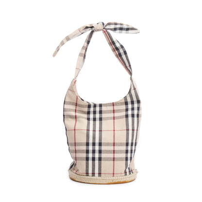Burberry Nova Check Canvas Small Espadrille Hobo Bag