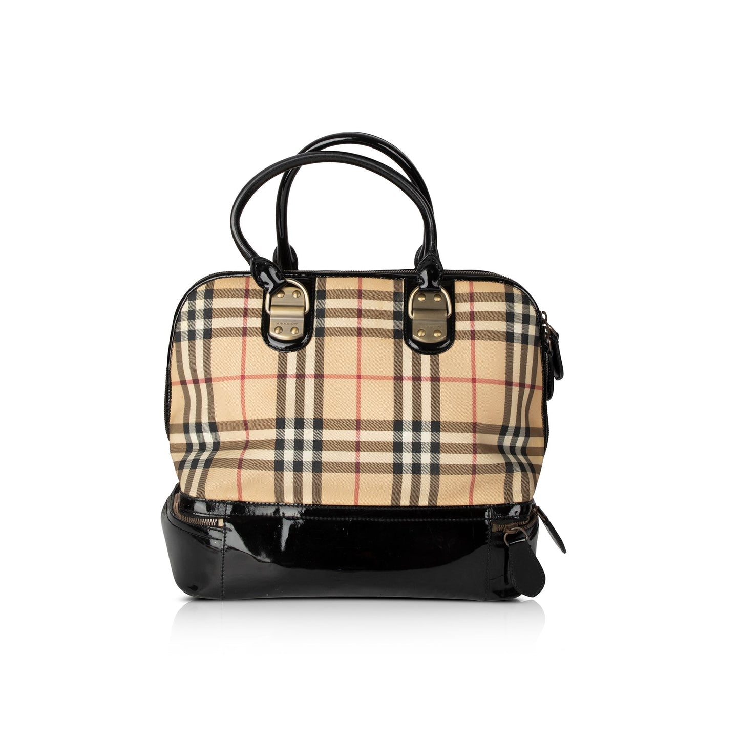 Burberry Nova Check Patent Leather-Trimmed Handle Bag