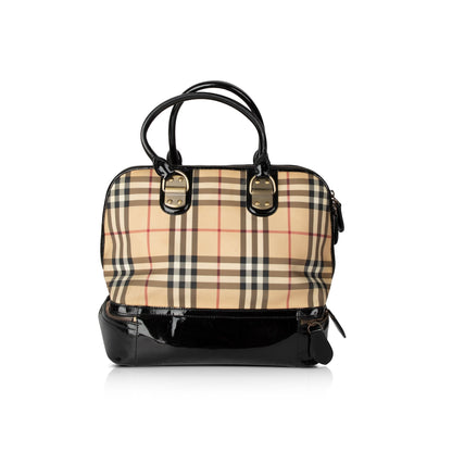 Burberry Nova Check Patent Leather-Trimmed Handle Bag