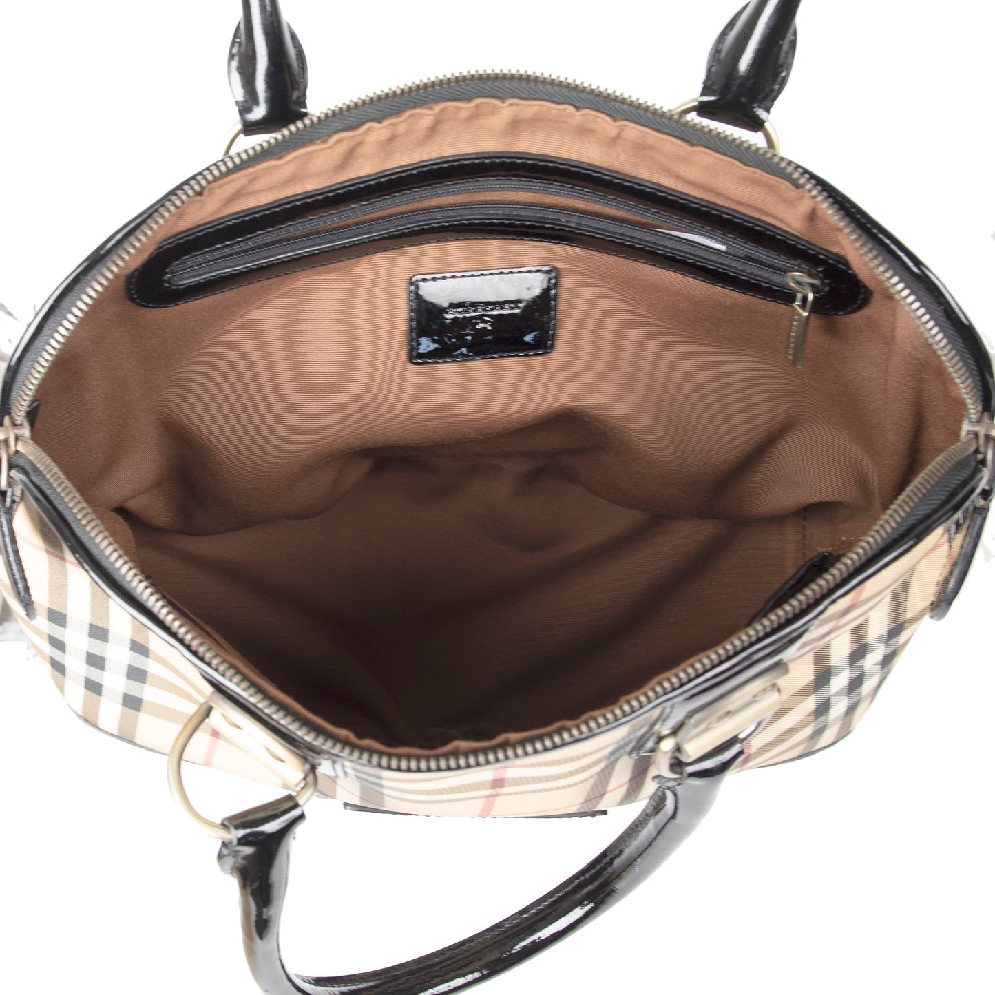 Burberry Nova Check Patent Leather-Trimmed Handle Bag