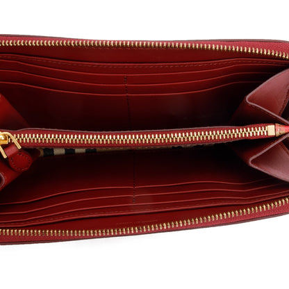 Burberry Nova Check Red Leather Trim Continental Zip Wallet