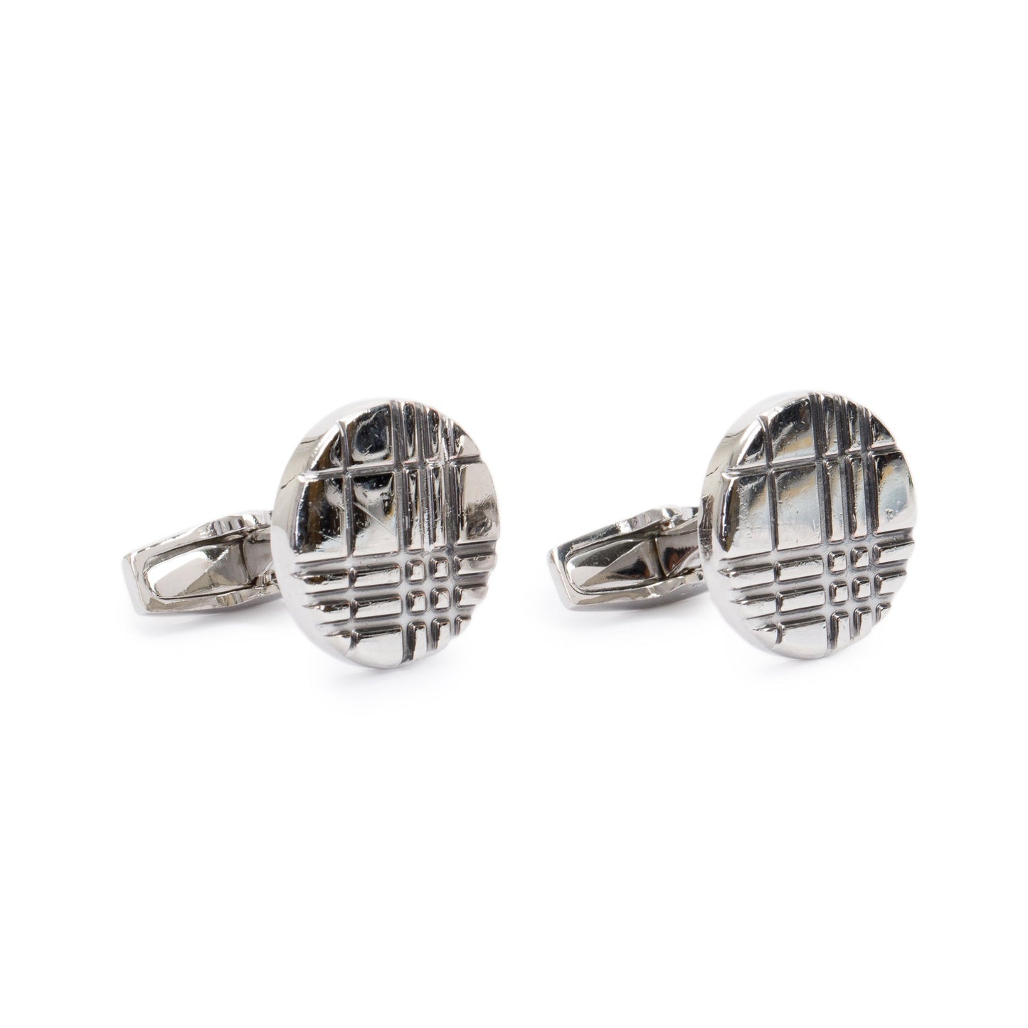 Burberry Palladium Plated Check-Engraved Round Cufflinks