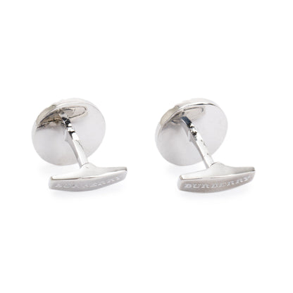 Burberry Palladium Plated Check-Engraved Round Cufflinks
