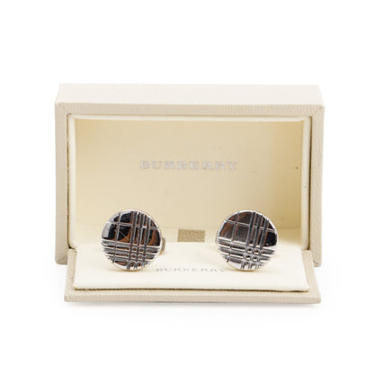 Burberry Palladium Plated Check-Engraved Round Cufflinks