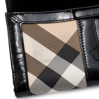 Burberry Patent Leather Trimmed House Check Continental Wallet