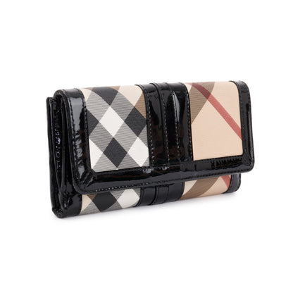 Burberry Patent Leather Trimmed House Check Continental Wallet
