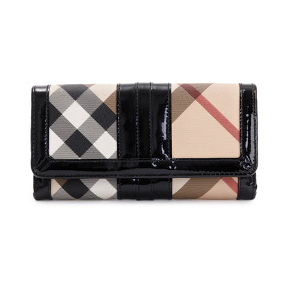 Burberry Patent Leather Trimmed House Check Continental Wallet