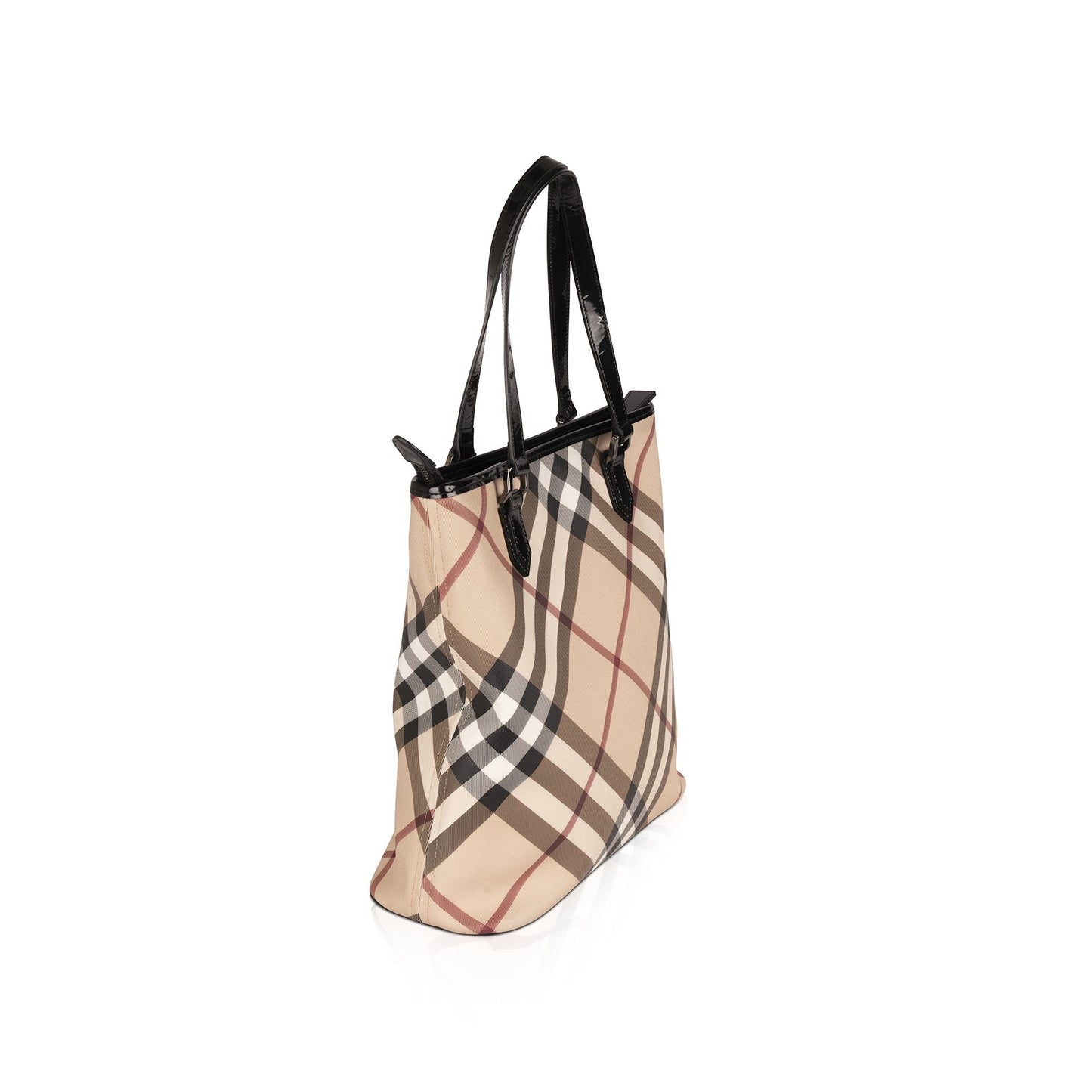 Burberry Patent Leather-Trimmed Nova Check Tote