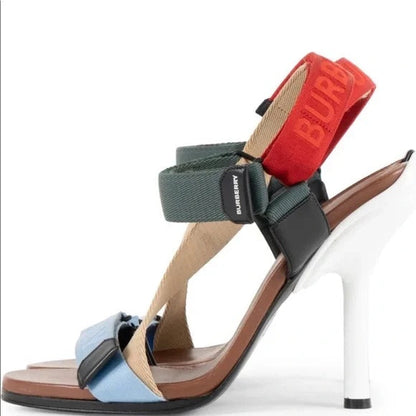 BURBERRY PATTERSON COLORBLOCK STILETTO SANDALS