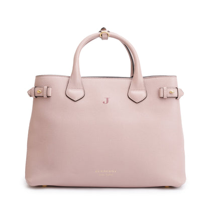 Burberry Pink Calfskin Leather House Check Medium Banner Tote