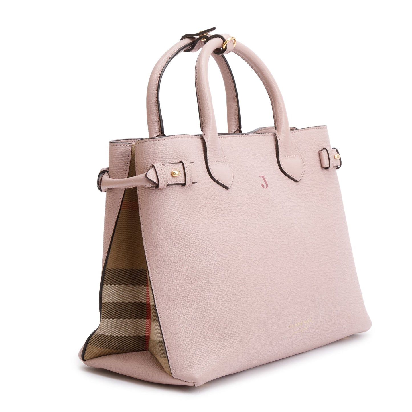 Burberry Pink Calfskin Leather House Check Medium Banner Tote