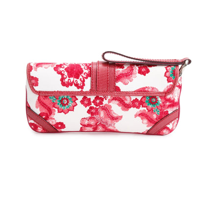 Burberry Pink Floral Print Canvas Python Trim Wristlet Clutch