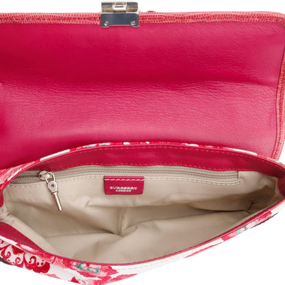 Burberry Pink Floral Print Canvas Python Trim Wristlet Clutch