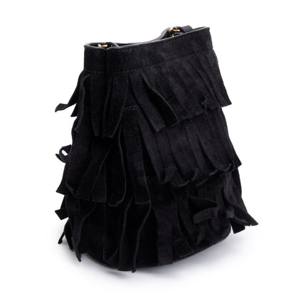 Burberry Prorsum Black Suede Fringe Crossbody Bag